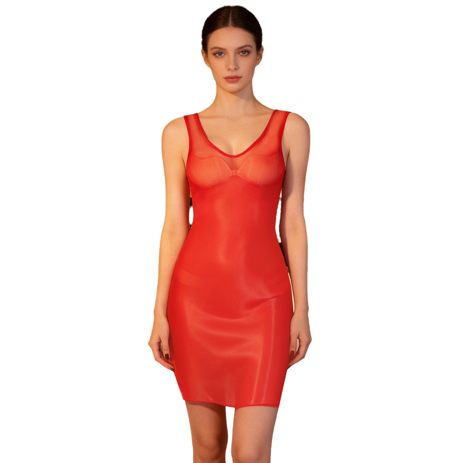 Babydoll Chemise Night - Womens Glossy Sheer Bodycon Dress Lingerie