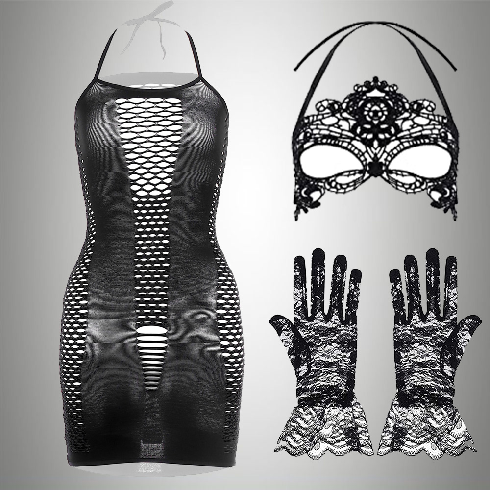 Bodystocking Fishnet - 3 IN 1 Set Exotic Dress+Mesh