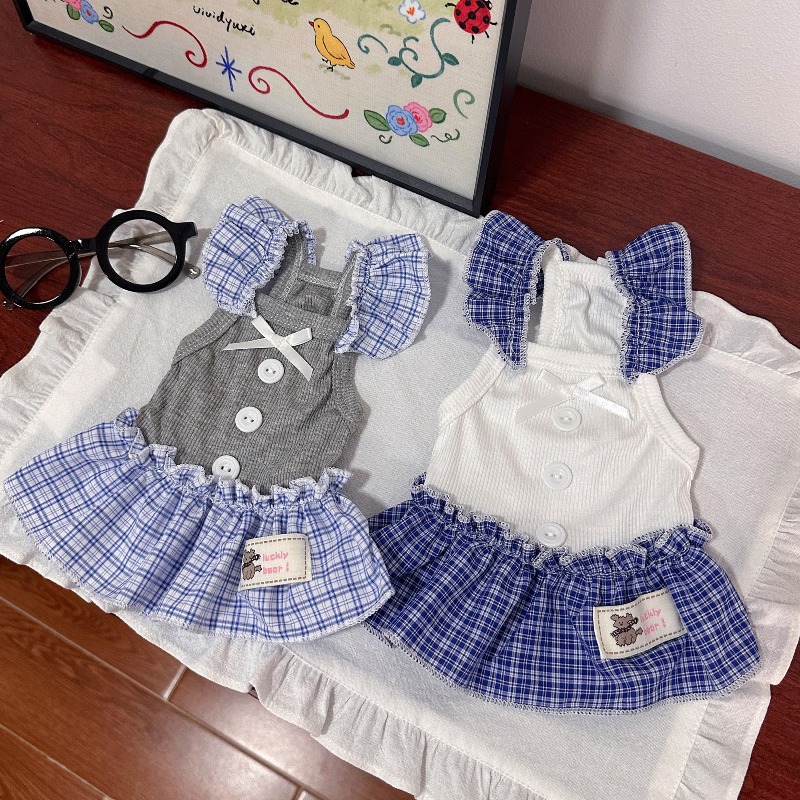 Lace Teddy Lingerie - Pet Dress Summer Vest Checkered Lace