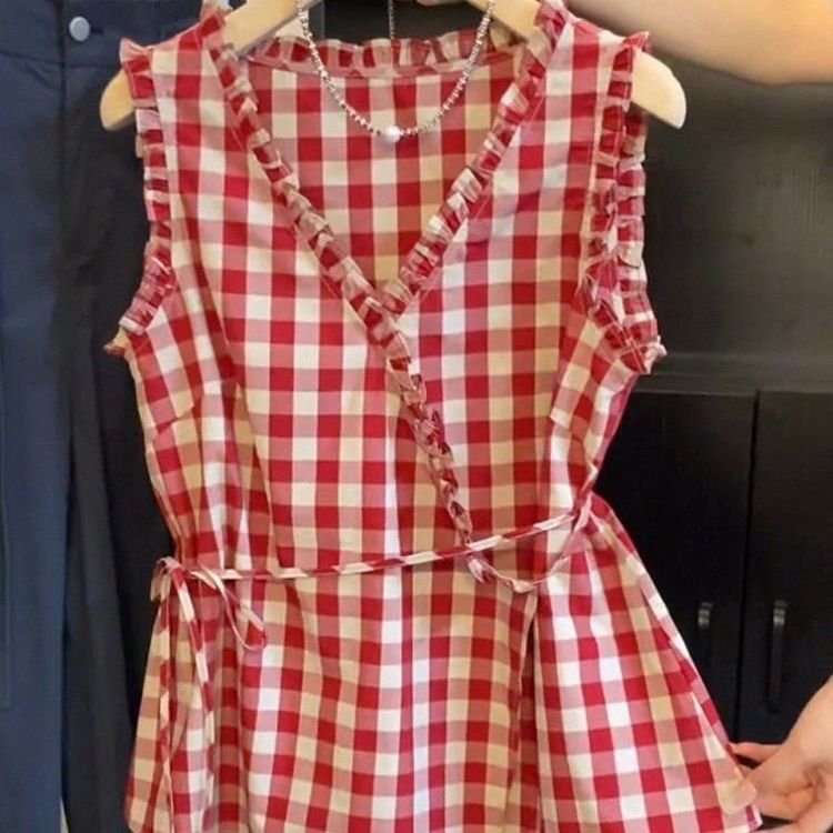 Corset Waist Cinch - Retro Red Plaid Sleeveless Vest Women's