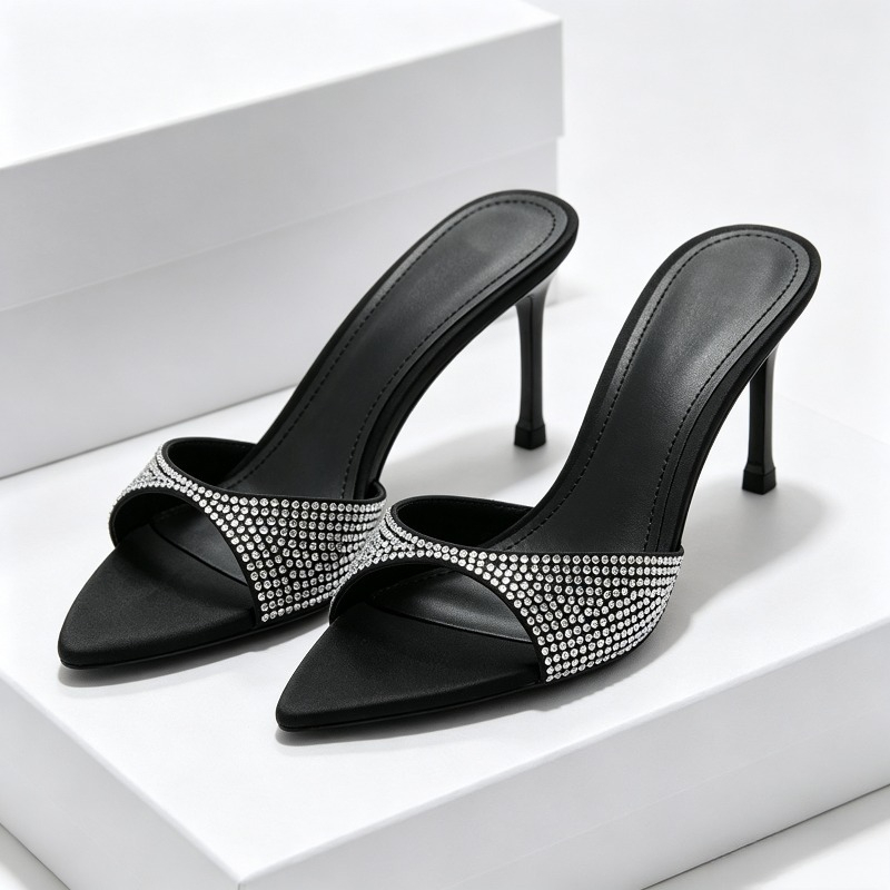 Slip Dress Satin - Rhinestone Designer Heels Slippers Women 2026