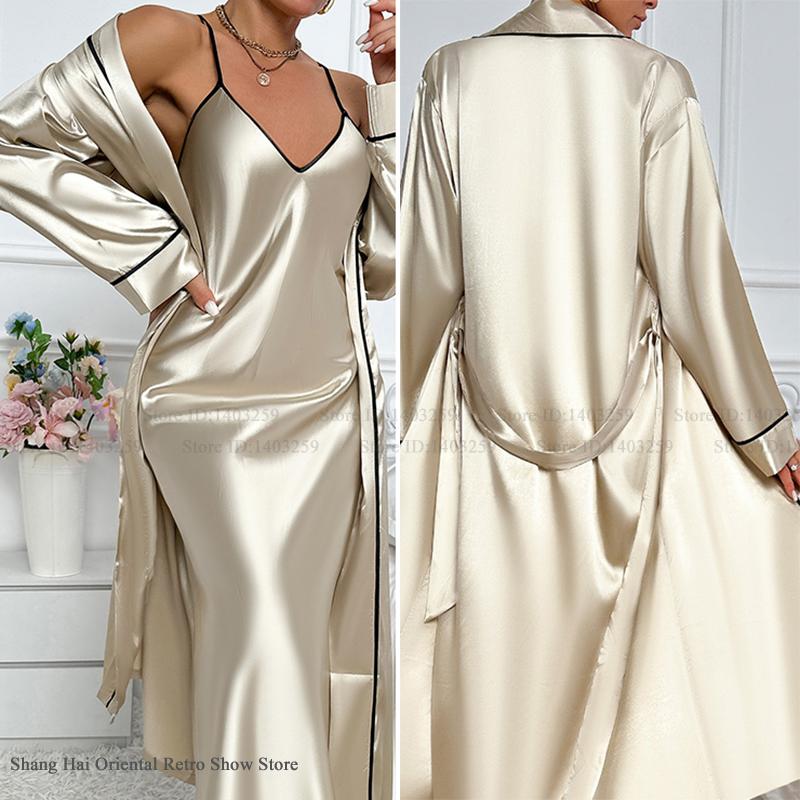 Robe Silk Women - Sexy Long Twinset Robe Set Chemise