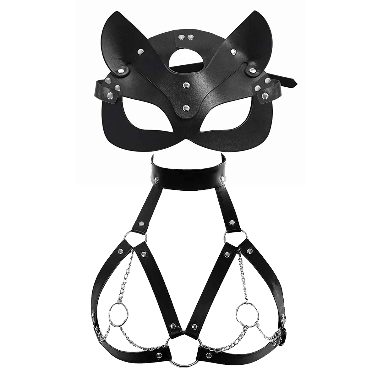 Garter Belt Set - Women Sexy Mask Blindfold Cosplay PU
