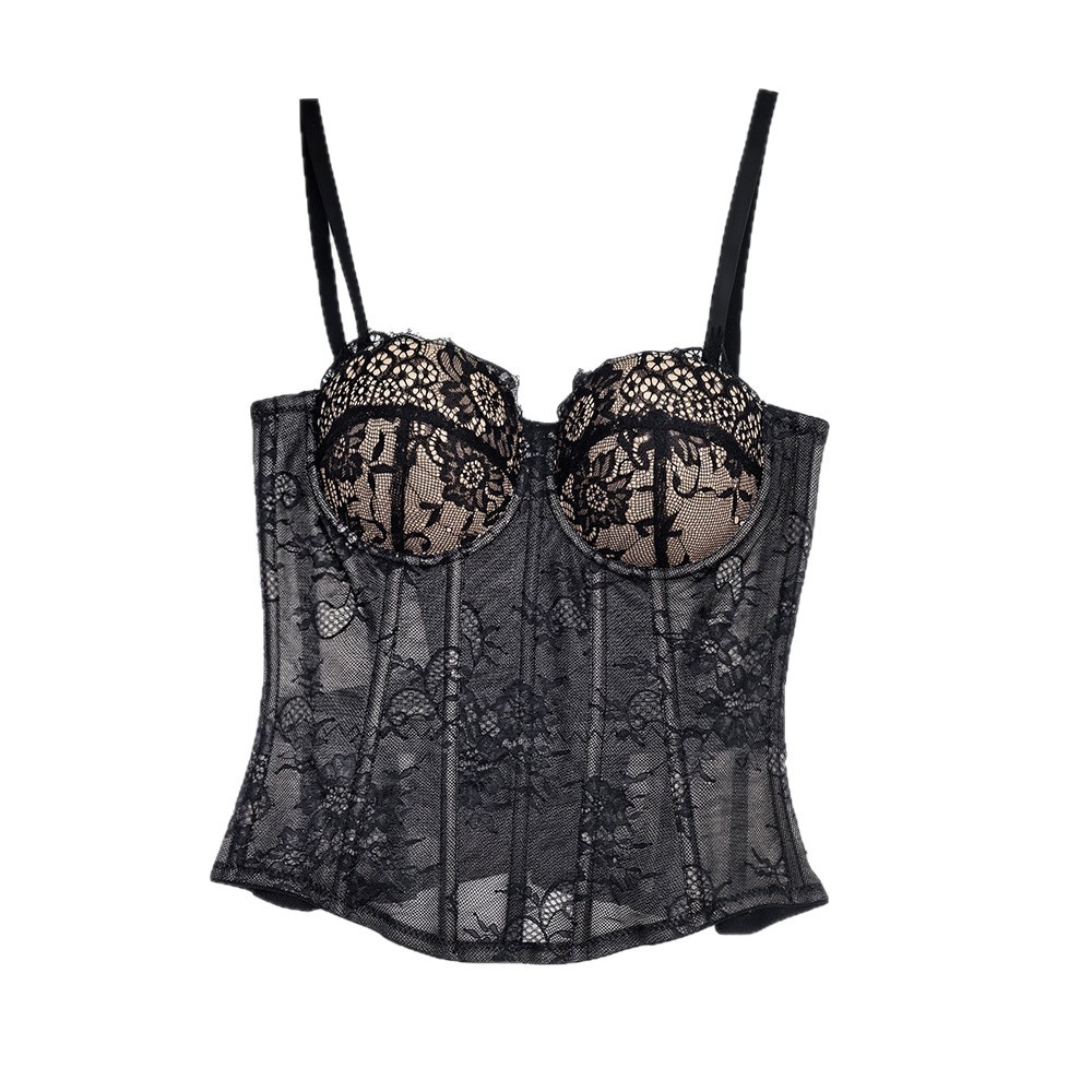Corset Waist Cinch - Sexy Black Lace Corset Bra –