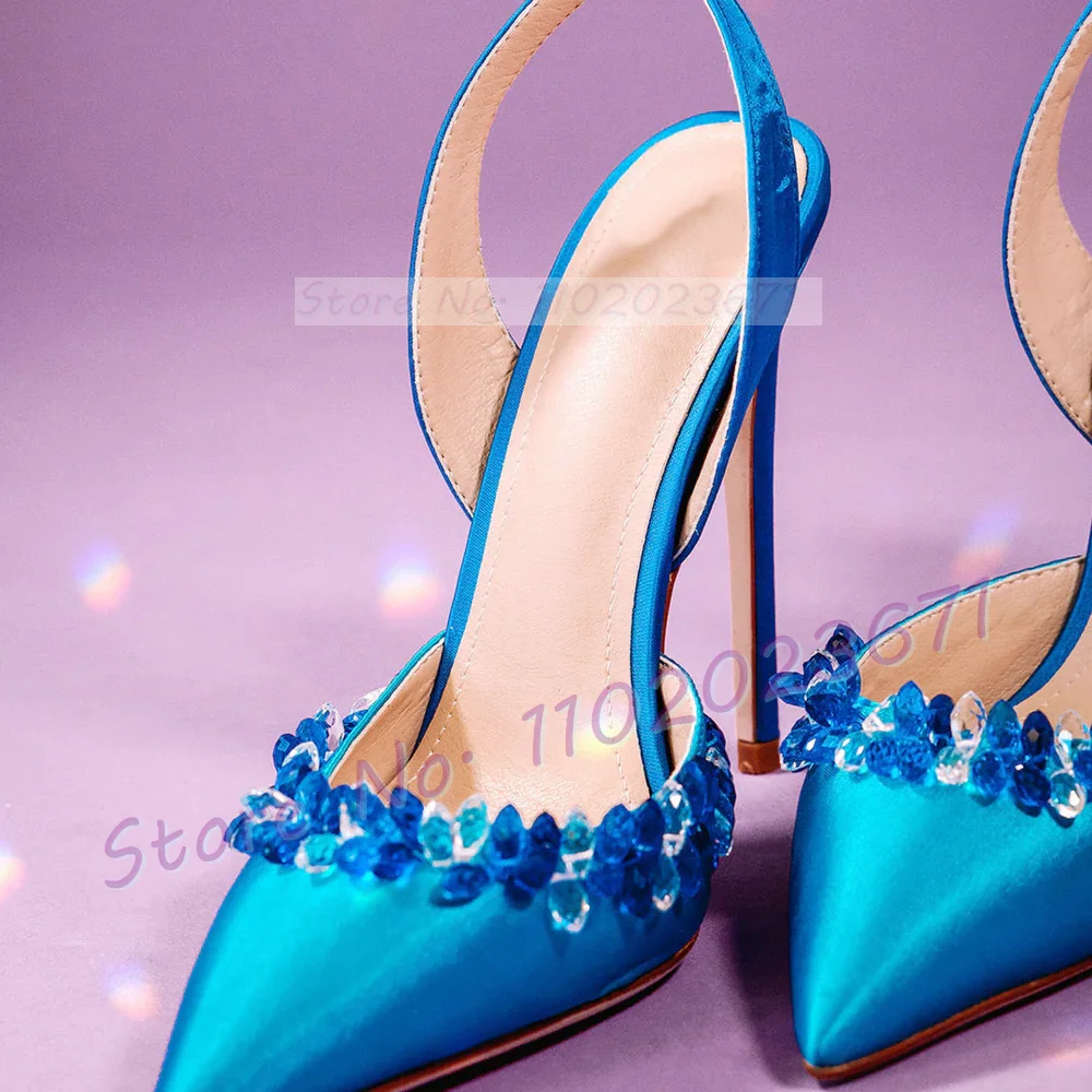 Blue Crystal Trim Elegant Sati - Slip Dress Satin ulasan dan harga