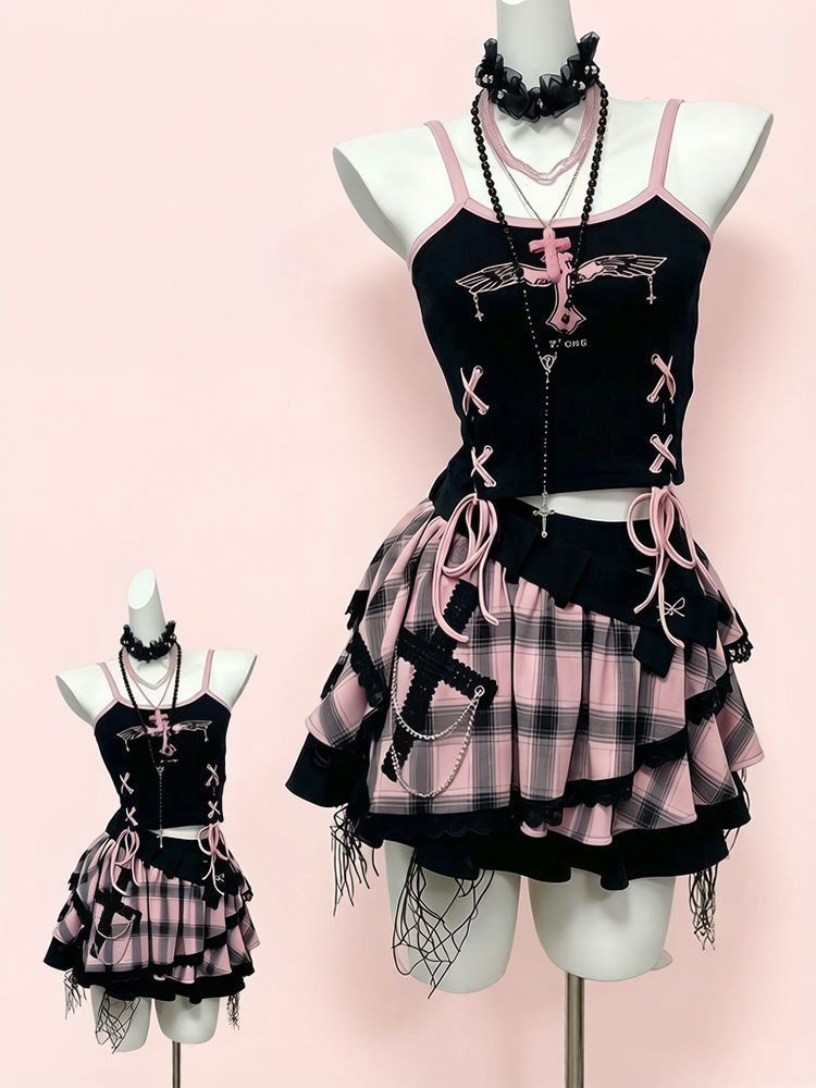 Vintage Y2K Dark Sweet Skirt S - Cami Top Lace ulasan dan harga