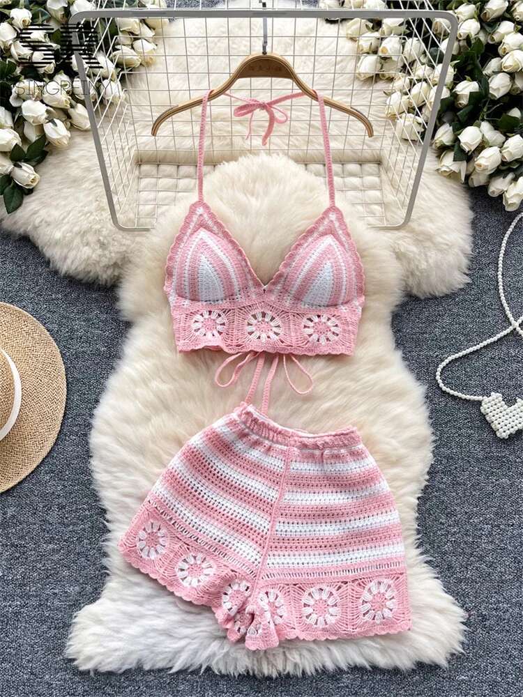 Beach Vacation Knit 2pcs Suits - Cami Top Lace ulasan dan harga