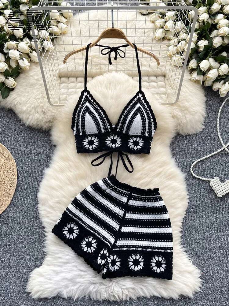 Beach Vacation Knit 2pcs Suits - Cami Top Lace ulasan dan harga