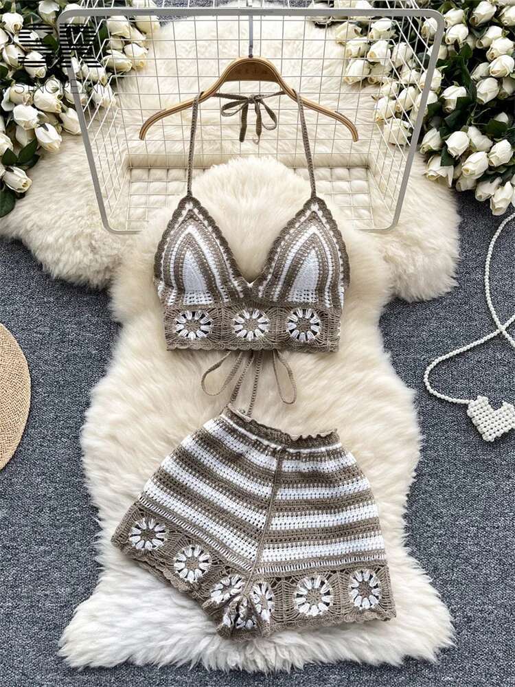 Beach Vacation Knit 2pcs Suits - Cami Top Lace ulasan dan harga