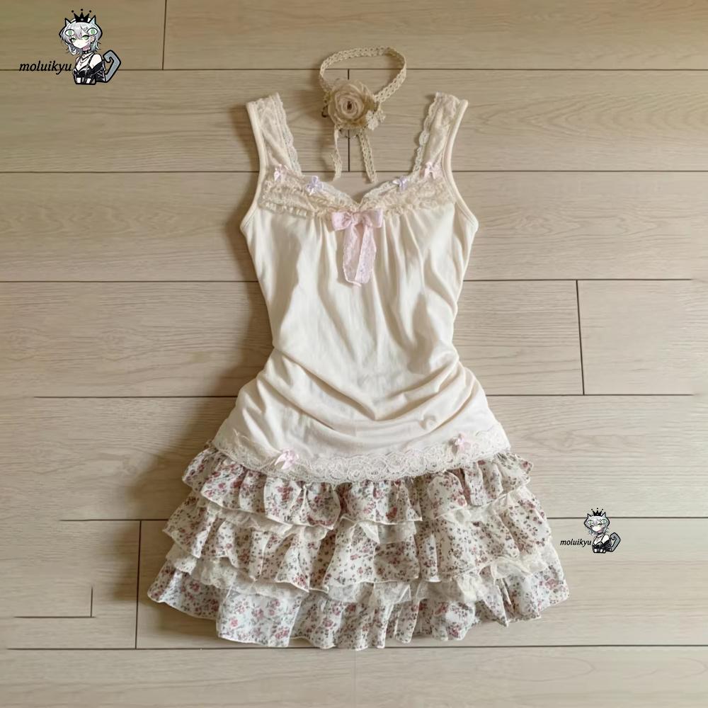 Women Y2K 2Pcs Outfit Set Lace - Cami Top Lace ulasan dan harga