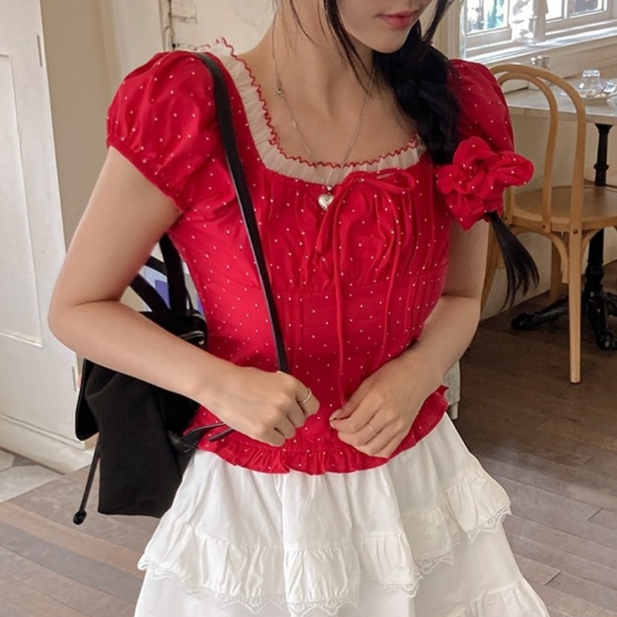 Summer Sweet Bubble Sleeve Pol - Corset Waist Cinch ulasan dan harga
