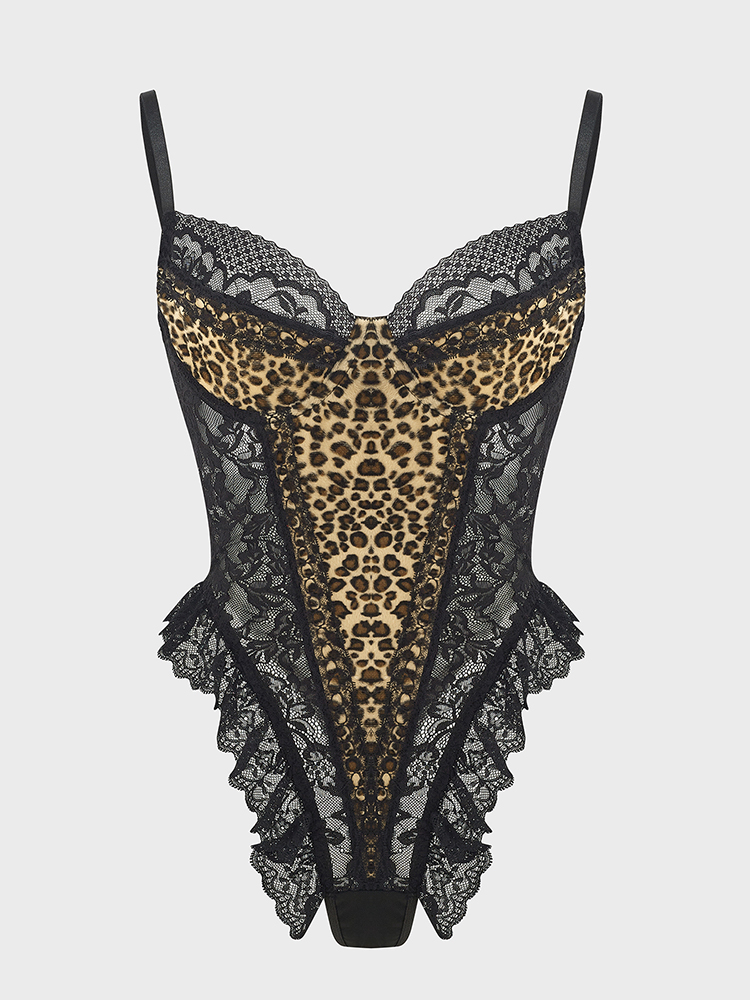 Sexy Lace Leopard Pattern Body - Shapewear Bodysuit Firm ulasan dan harga