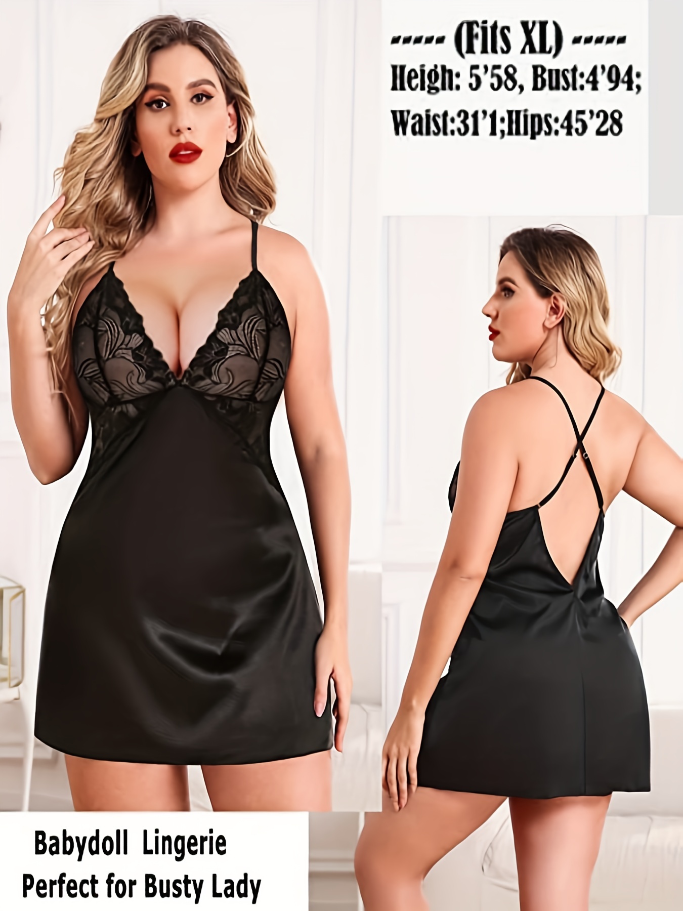 Women Luxury Glossy Satin Nigh - Babydoll Chemise Night ulasan dan harga