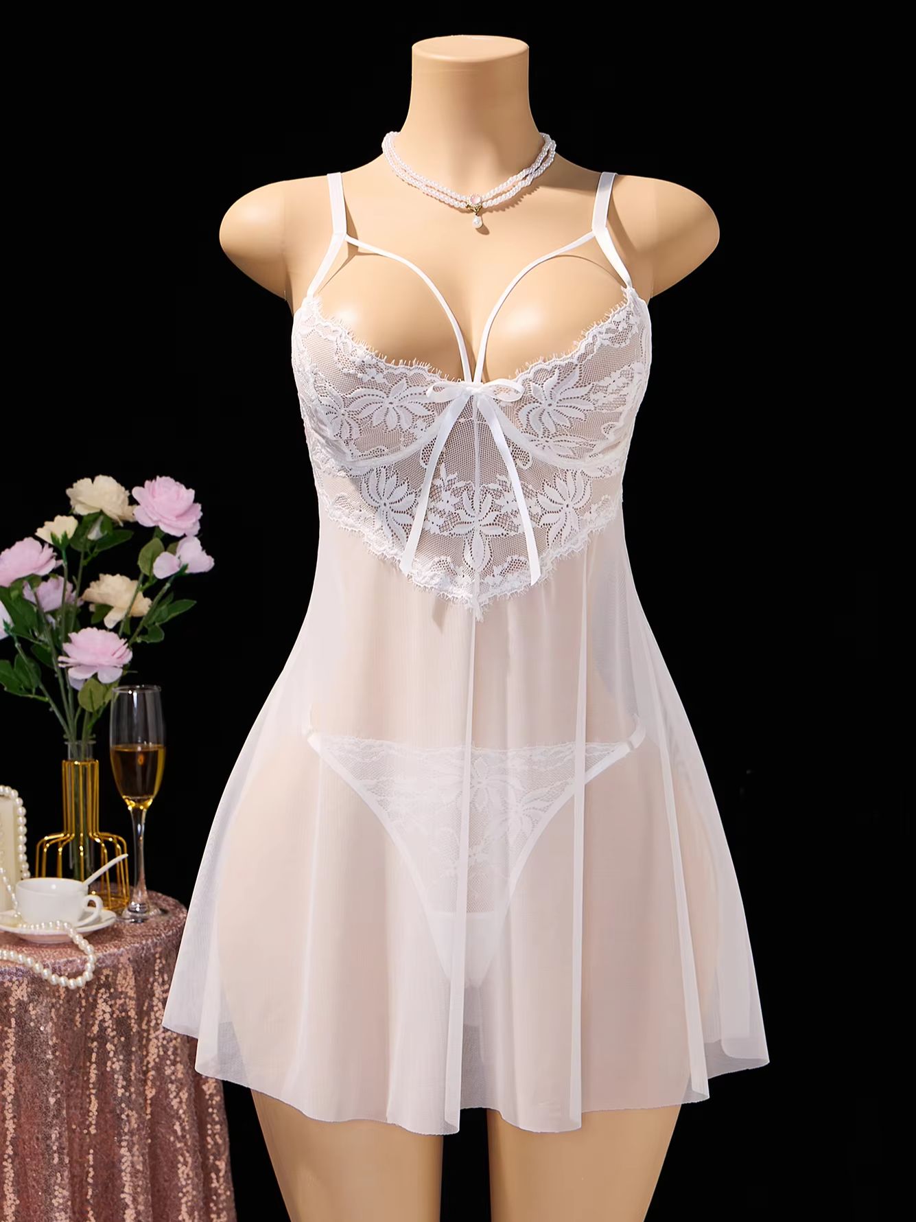 Women White Lace Babydoll Ling - Babydoll Chemise Night ulasan dan harga