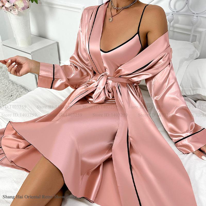 Sexy Long Twinset Robe Set Che - Robe Silk Women ulasan dan harga