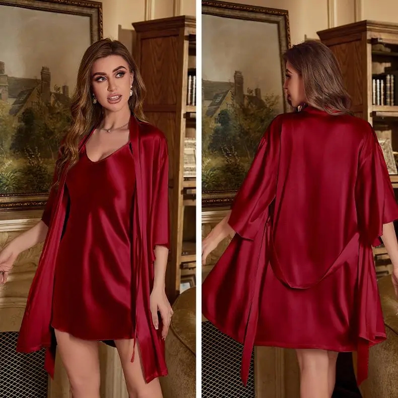 2PC Robe Suit Women Rayon Bath - Robe Silk Women ulasan dan harga