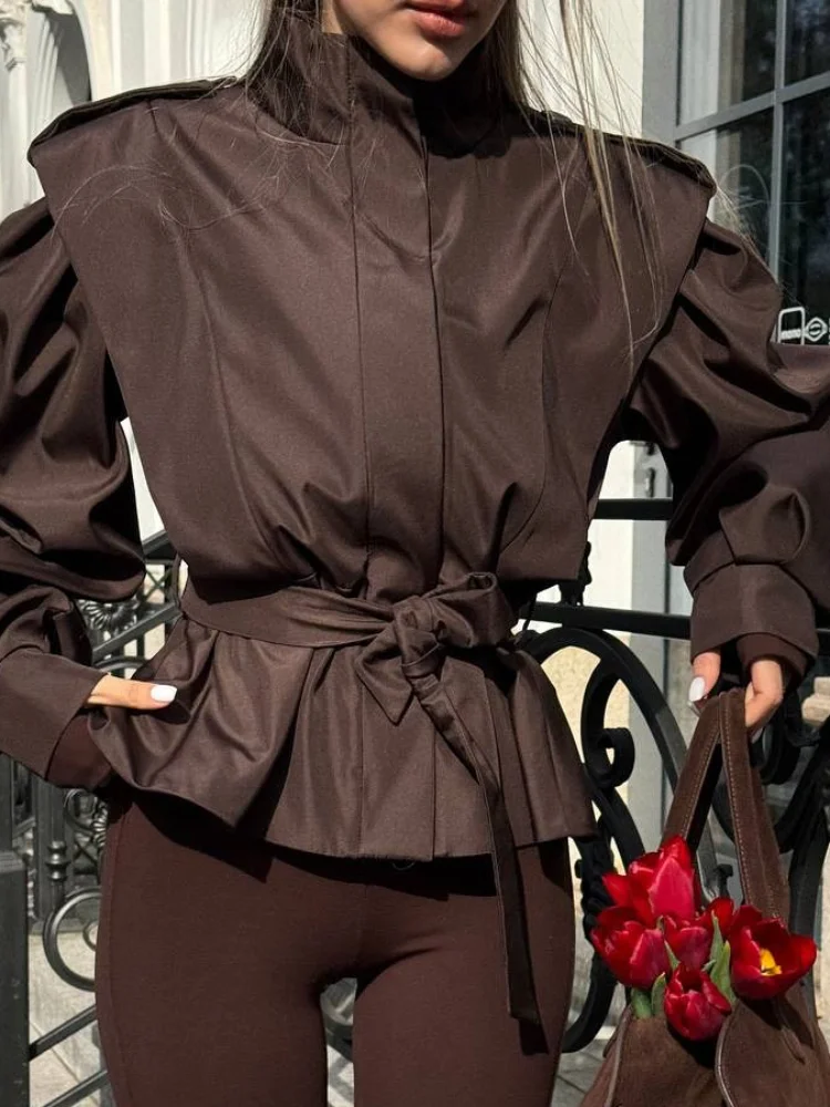 Women Solid Lace Up Lapel Jack - Corset Waist Cinch ulasan dan harga