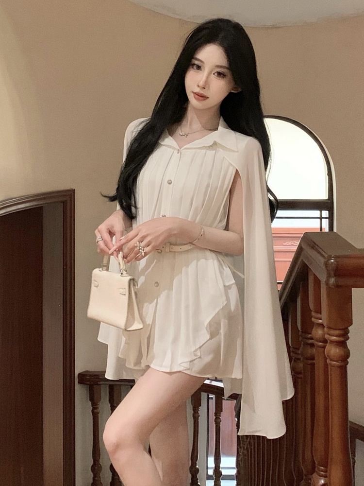 Elegant White Shawl Collar Ple - Corset Waist Cinch ulasan dan harga