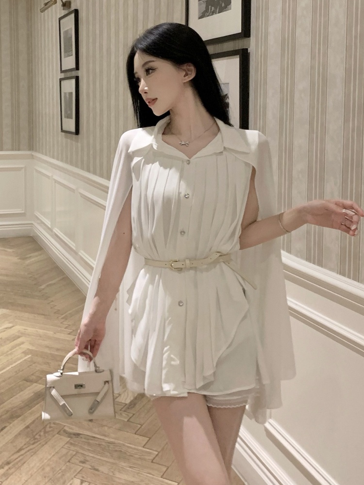 Elegant White Shawl Collar Ple - Corset Waist Cinch ulasan dan harga