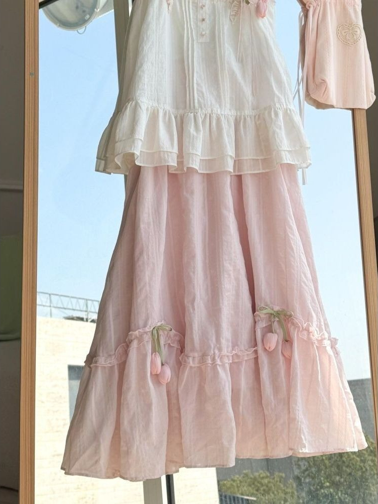 Sweet Kawaii Ruffle Trim Tulip - Cami Top Lace ulasan dan harga
